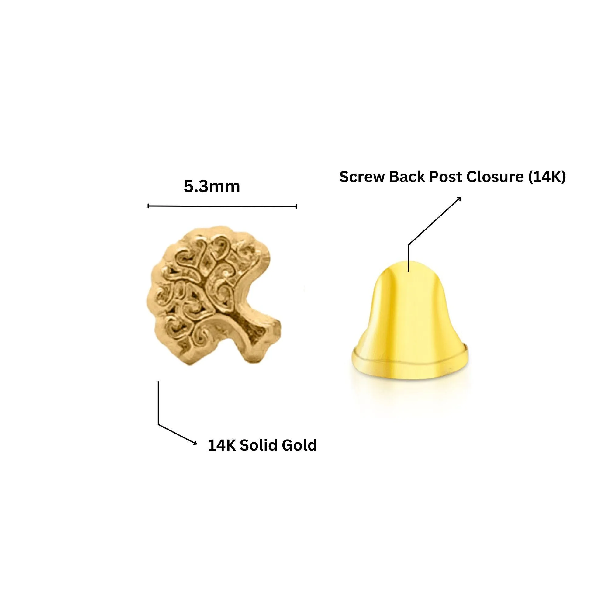 14K Gold Tree of Life Stud Earrings On Screw Backs