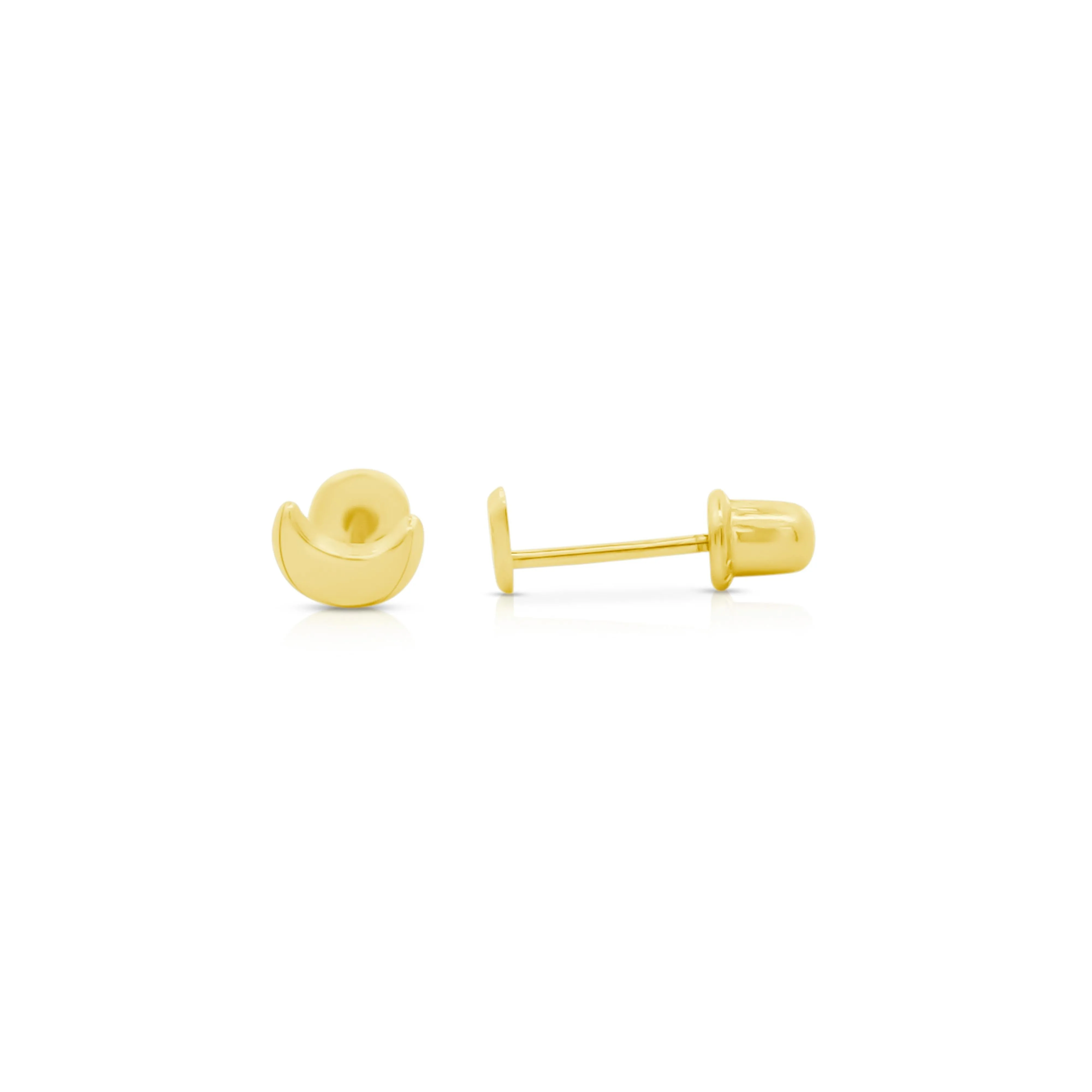 14K Solid Gold Half-Moon Tiny Stud Earrings On Screw Back