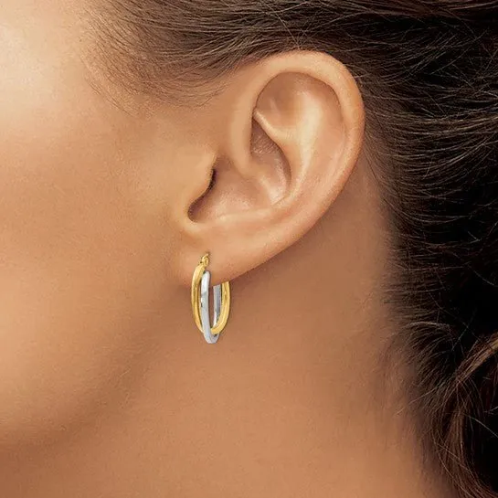 14K TT Gold Double Oval Hoop Earrings 2.0grms
