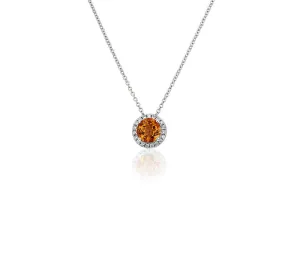 14K W Gold 0.05ctw Diamond 0.35ctw Round Citrine Halo Pendant