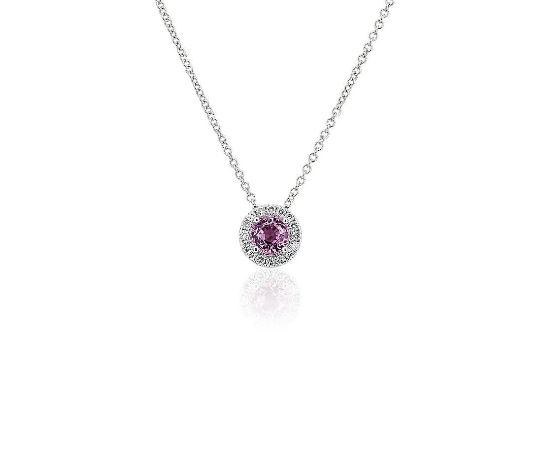 14K W Gold 0.05ctw Diamond 0.35ctw Round Pink Tourmaline Halo Pendant