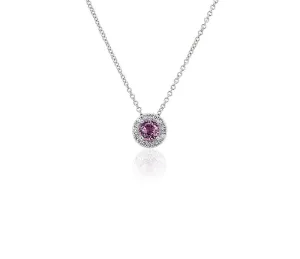 14K W Gold 0.05ctw Diamond 0.35ctw Round Pink Tourmaline Halo Pendant