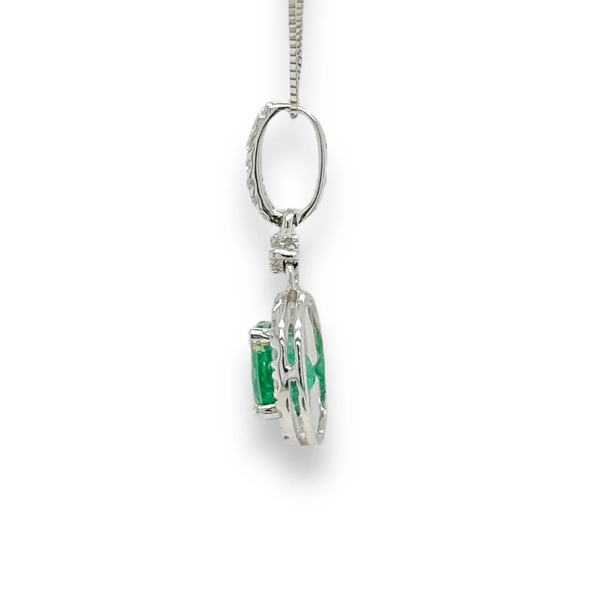 14K W Gold 0.66ct Oval Emerald & .26ctw H/SI1-2 Diamond Halo Pendant