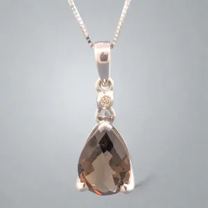 14K W Gold Smoky Quartz & Diamond Pendant