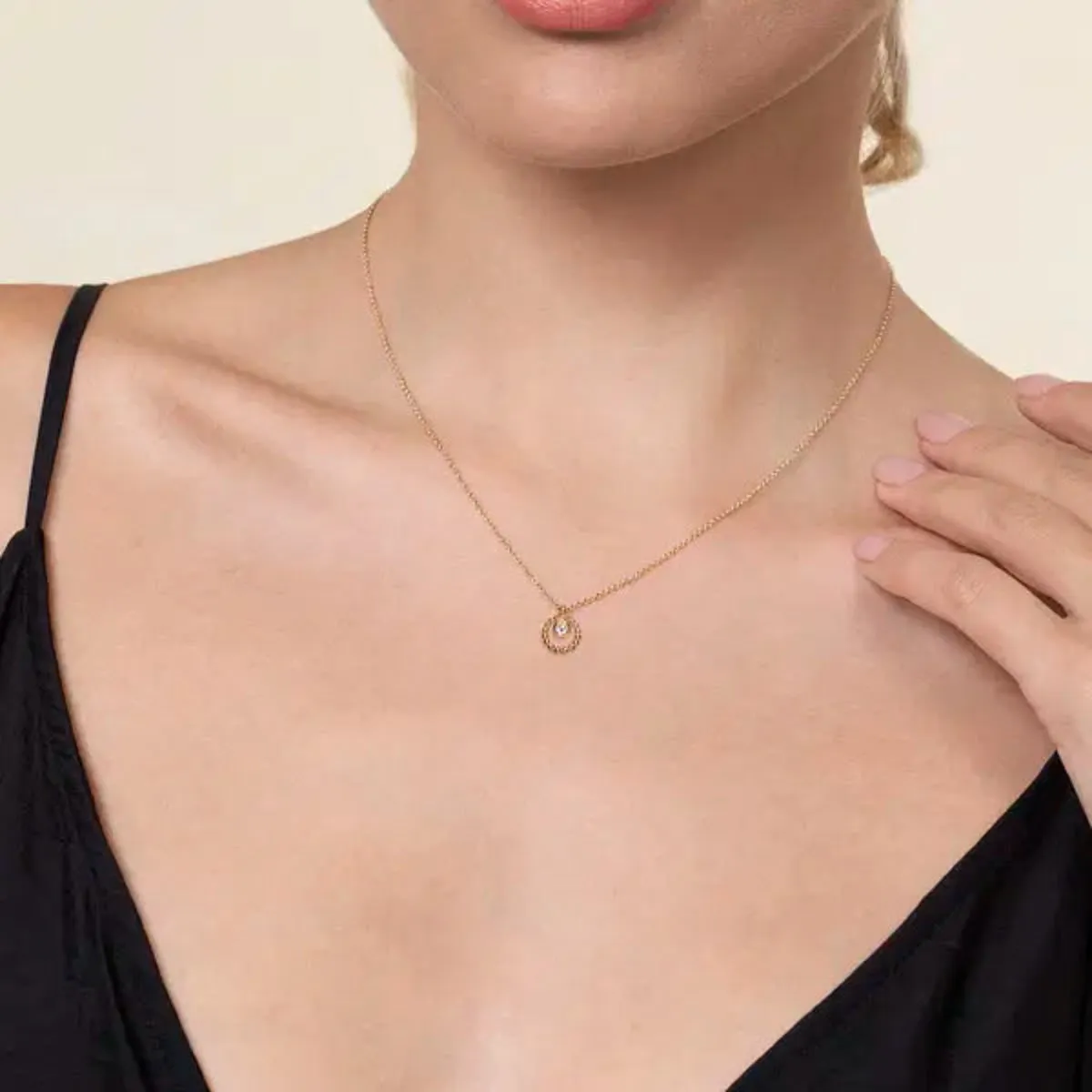 14K Y Gold 0.07ctw Beaded Pendant with White Sapphire