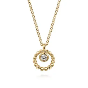14K Y Gold 0.07ctw Beaded Pendant with White Sapphire