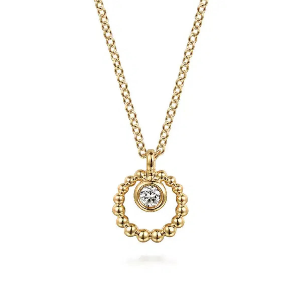 14K Y Gold 0.07ctw Beaded Pendant with White Sapphire