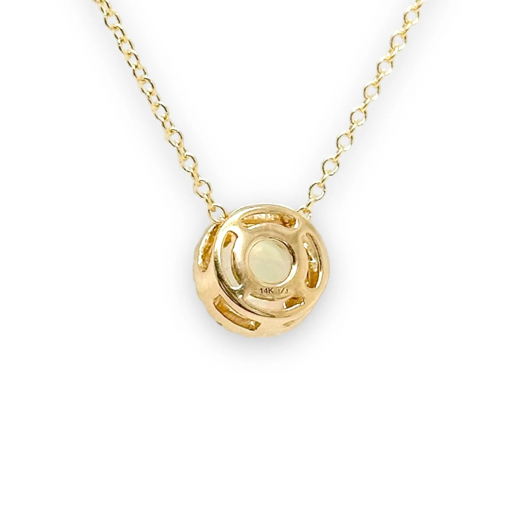 14K Y Gold 0.10ctw Diamonds 0.60ctw Round Opal Pendant