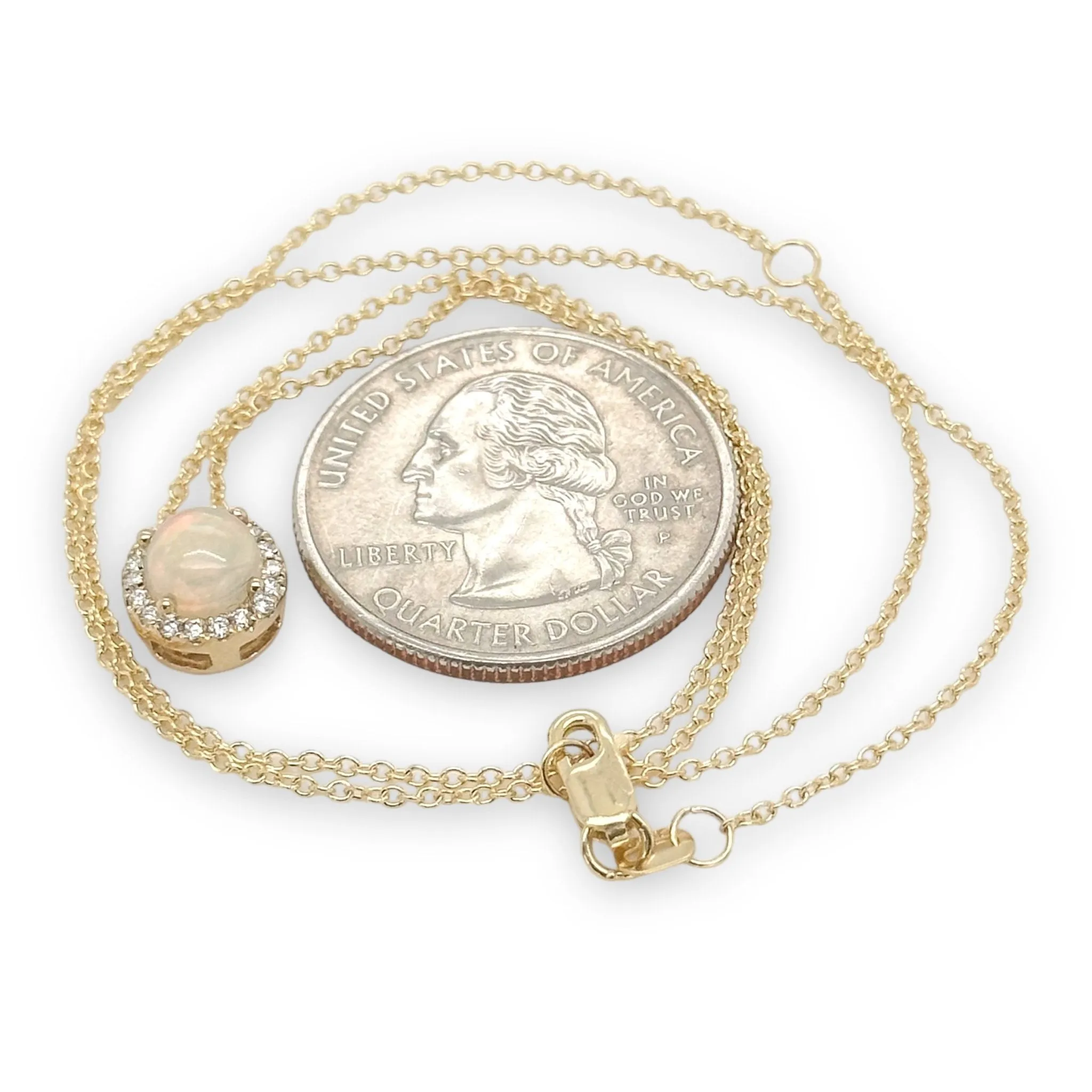 14K Y Gold 0.10ctw Diamonds 0.60ctw Round Opal Pendant
