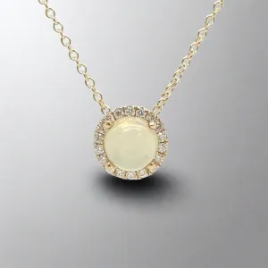 14K Y Gold 0.10ctw Diamonds 0.60ctw Round Opal Pendant