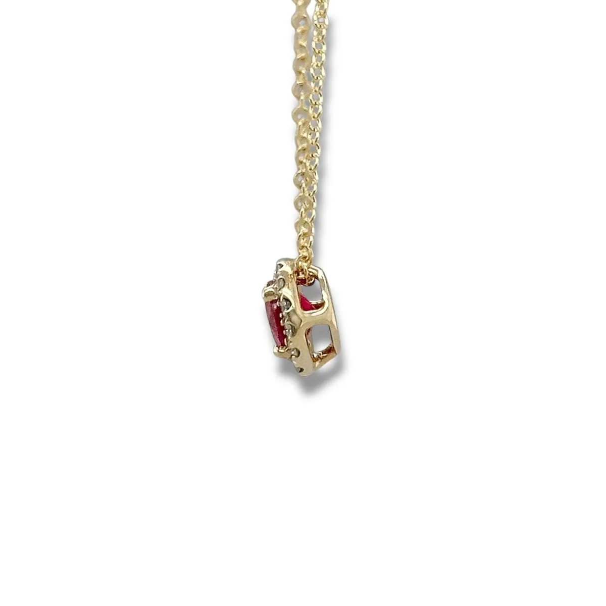 14K Y Gold 0.10ctw G/SI1 Diamond and 0.66ctw Ruby Halo Pendant