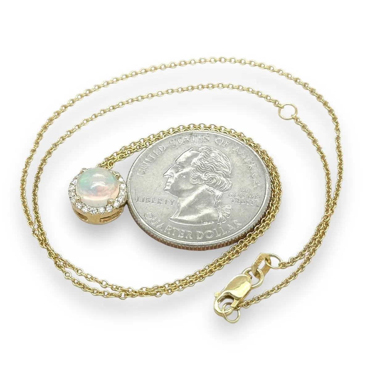 14K Y Gold 0.12ctw G-H/SI2-I1 Diamond 1.32ct Opal Pendant