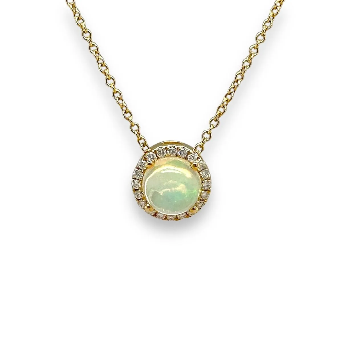 14K Y Gold 0.12ctw G-H/SI2-I1 Diamond 1.32ct Opal Pendant