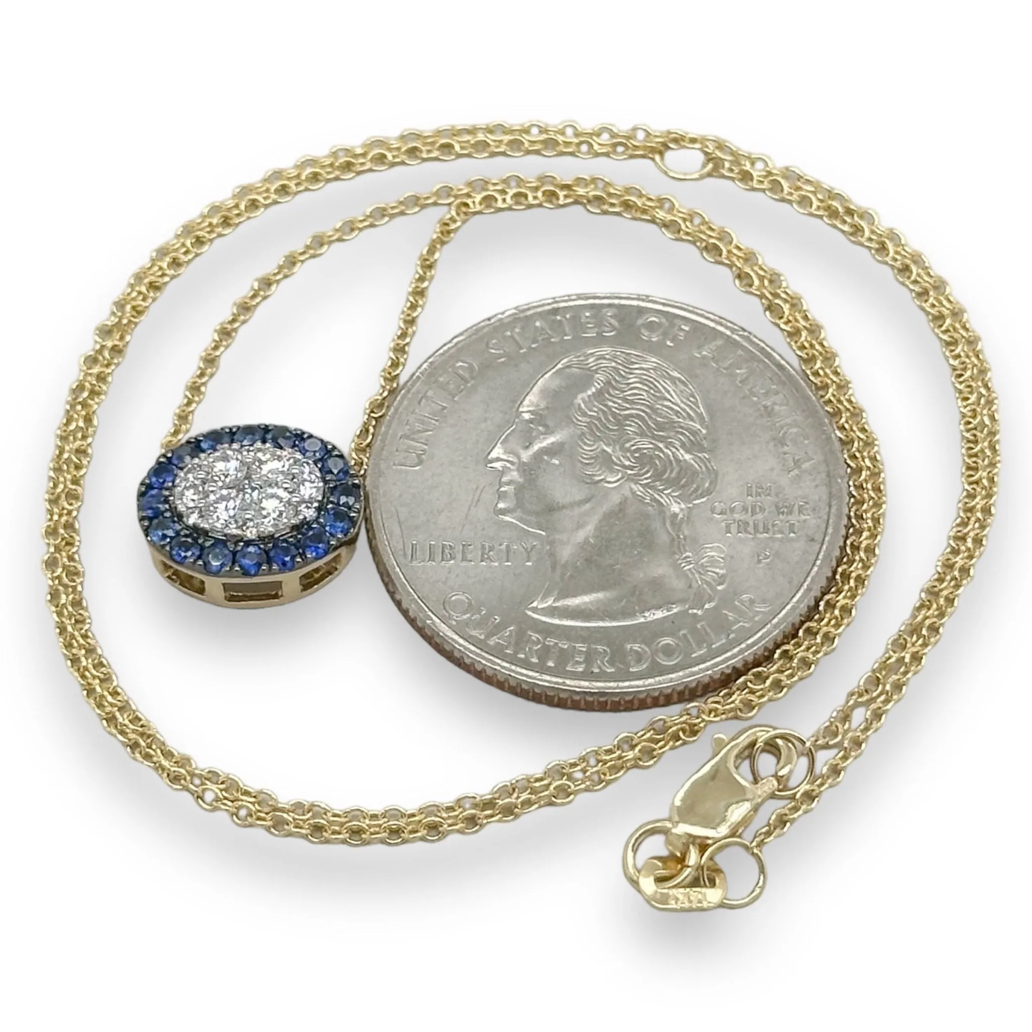 14K Y Gold 0.22cttw F-G/SI1 Diamond and 0.32cttw Oval Sapphire Pendant