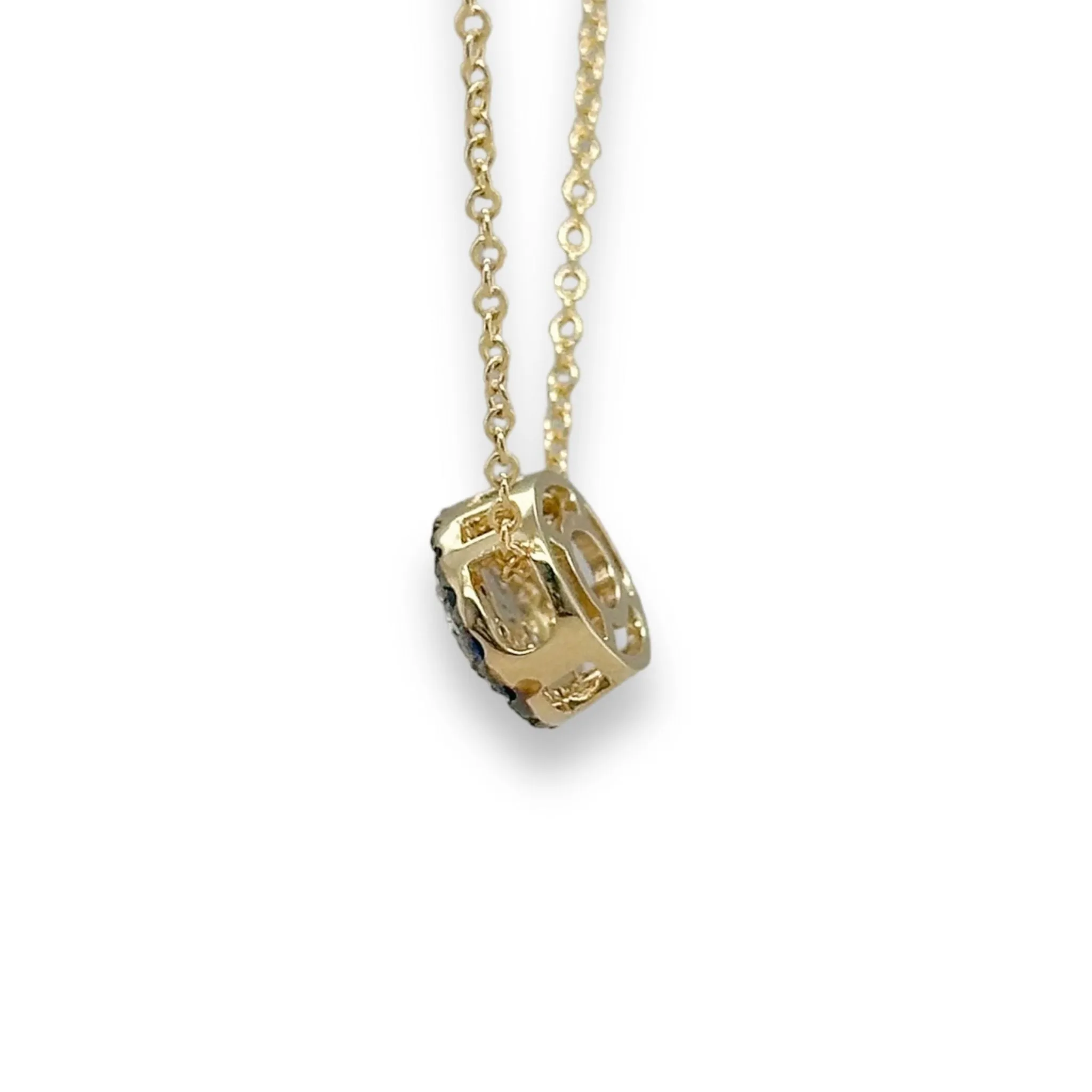 14K Y Gold 0.22cttw F-G/SI1 Diamond and 0.32cttw Oval Sapphire Pendant