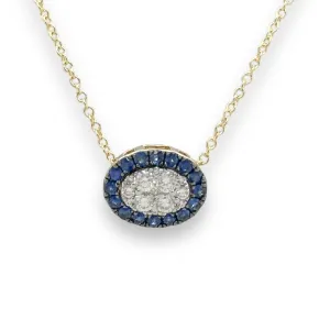 14K Y Gold 0.22cttw F-G/SI1 Diamond and 0.32cttw Oval Sapphire Pendant