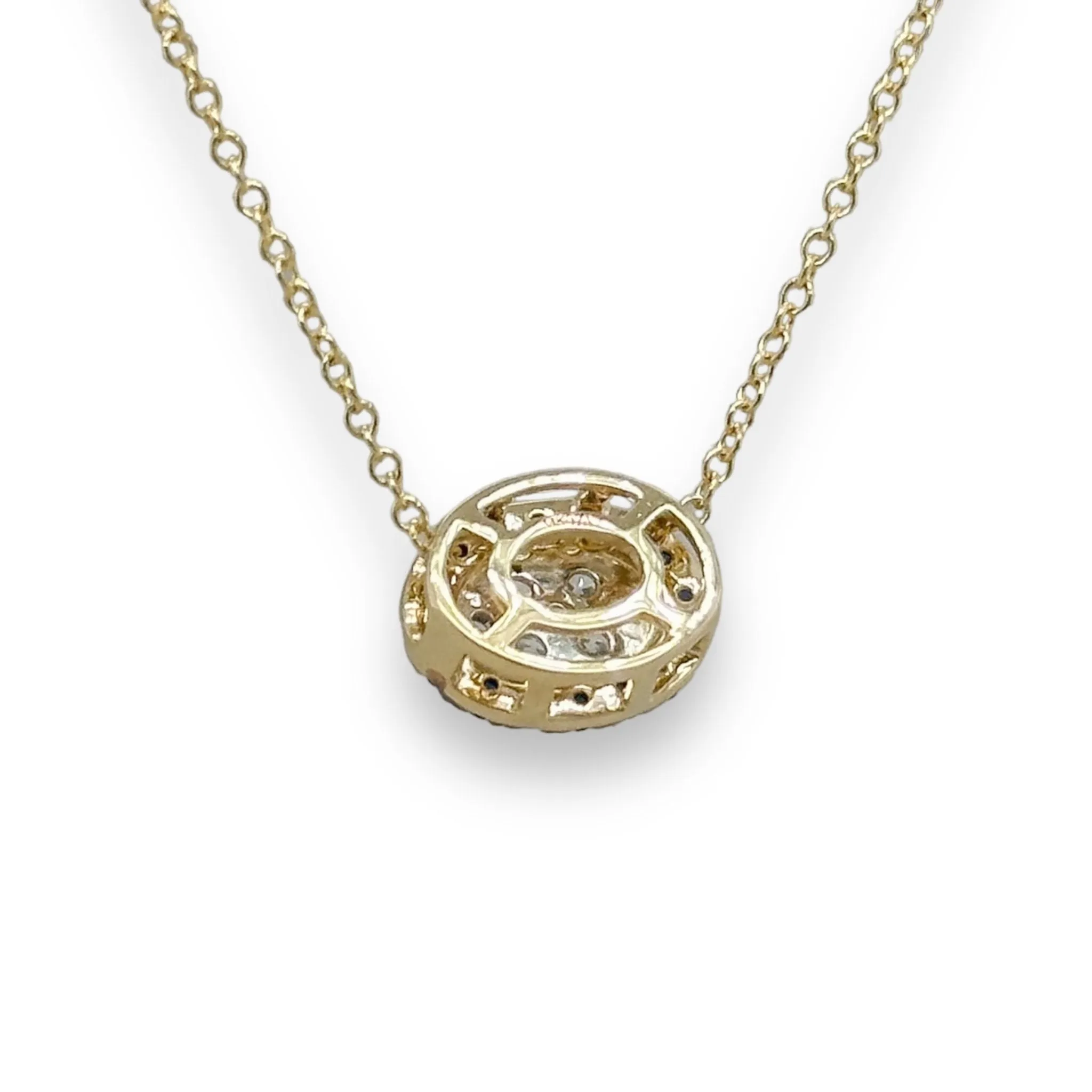 14K Y Gold 0.22cttw F-G/SI1 Diamond and 0.32cttw Oval Sapphire Pendant