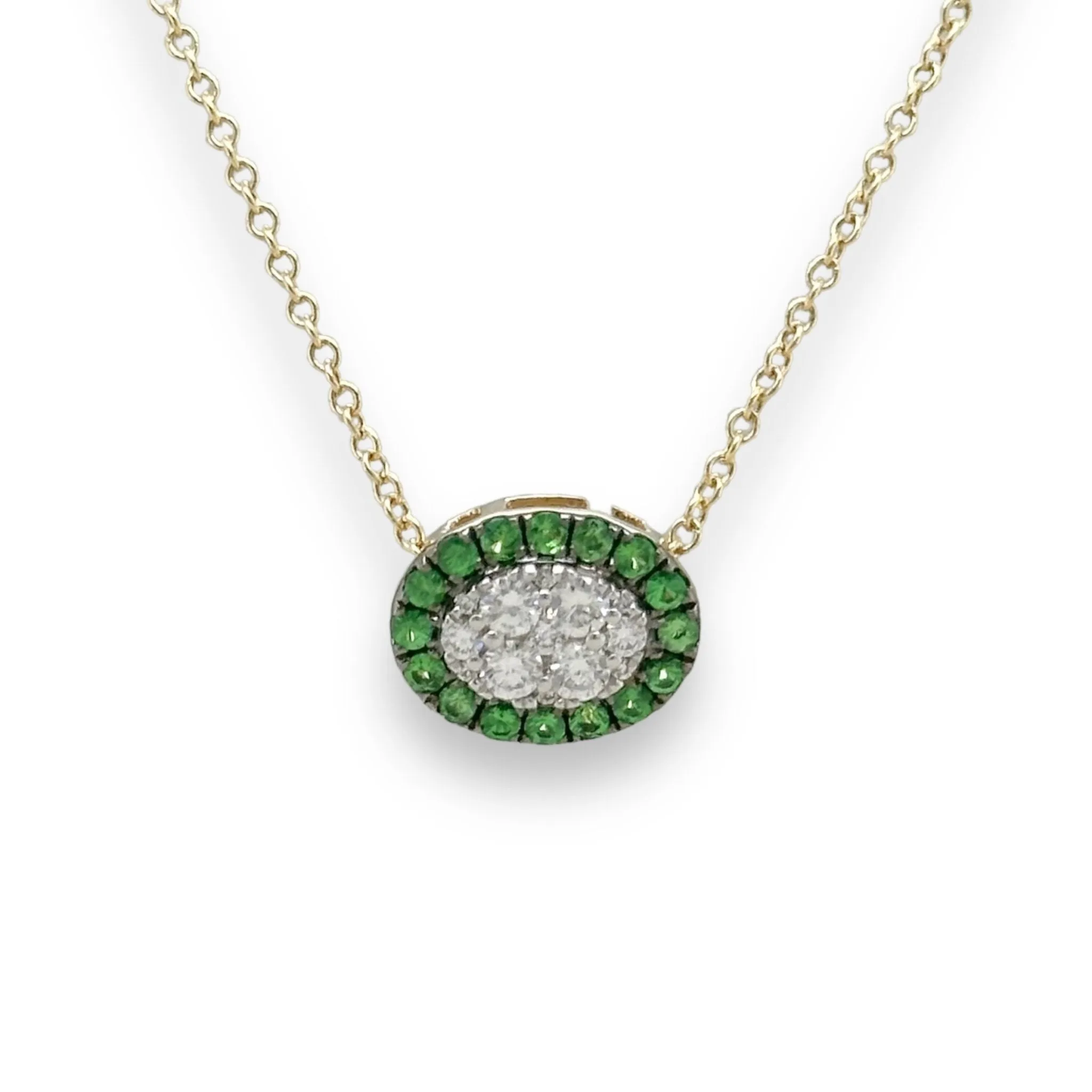 14K Y Gold 0.22cttw G/SI1 Diamond and 0.31cttw Oval Zircon Pendant