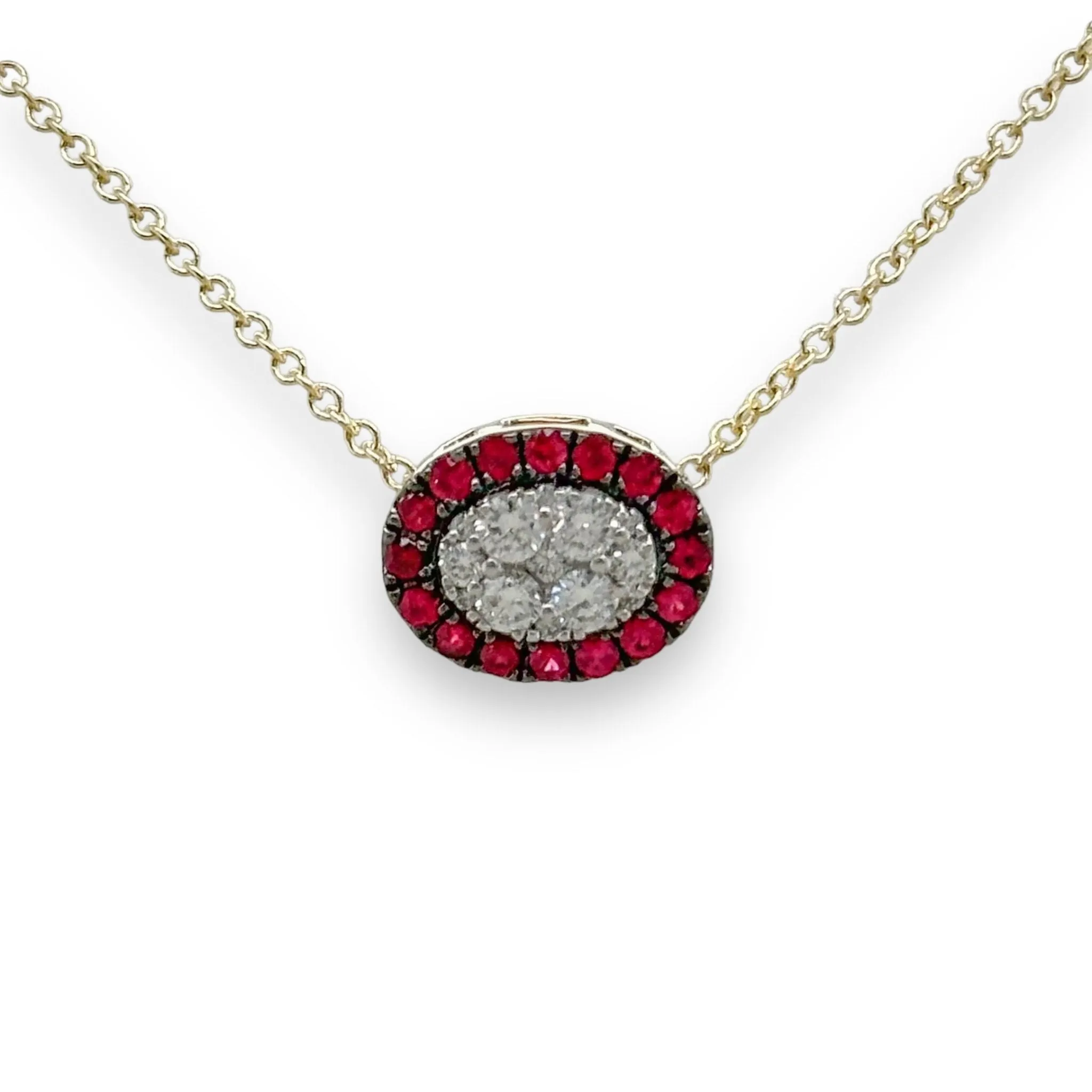 14K Y Gold 0.22ctw G/SI1 Diamond and 0.30ctw Ruby Oval Pendant