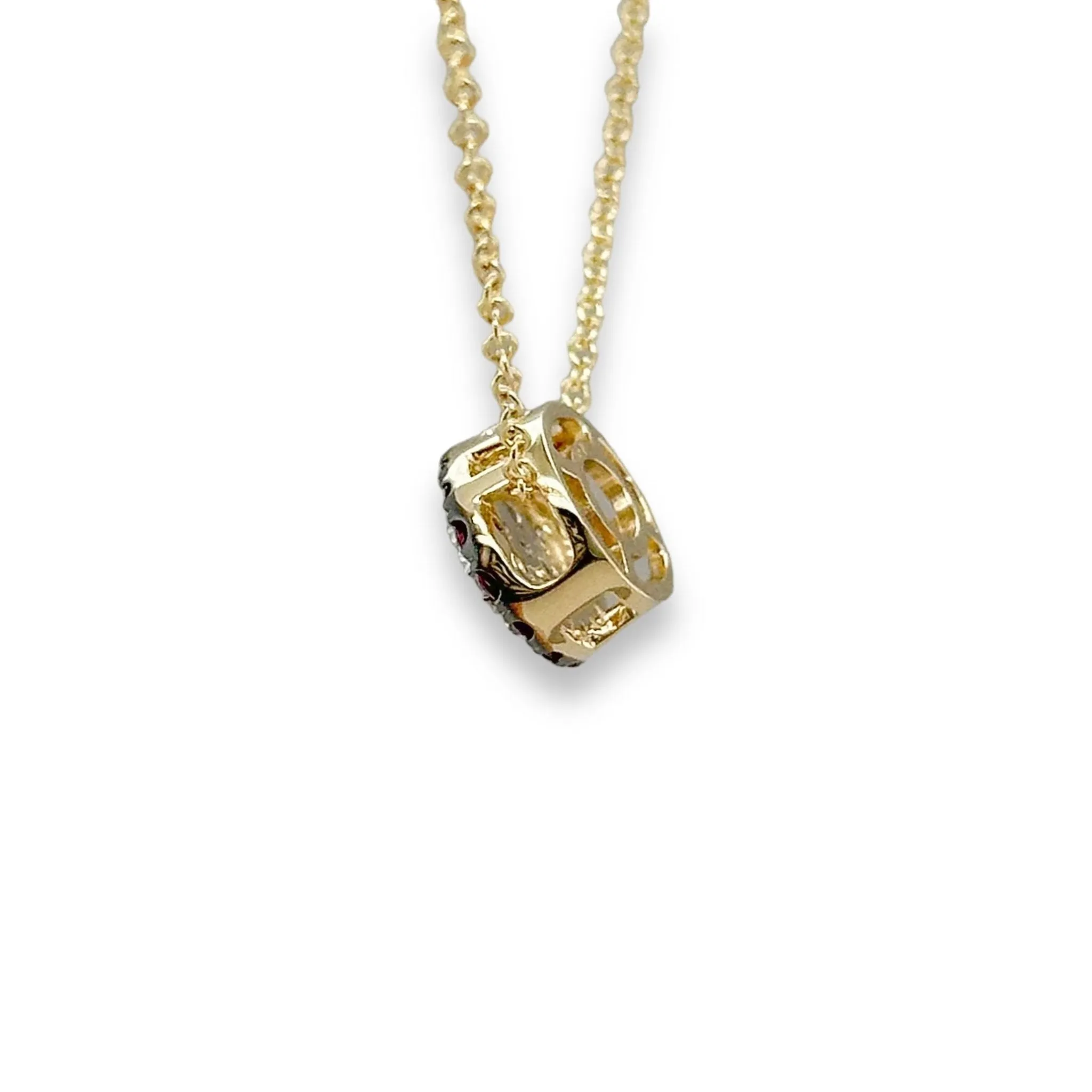 14K Y Gold 0.22ctw G/SI1 Diamond and 0.30ctw Ruby Oval Pendant