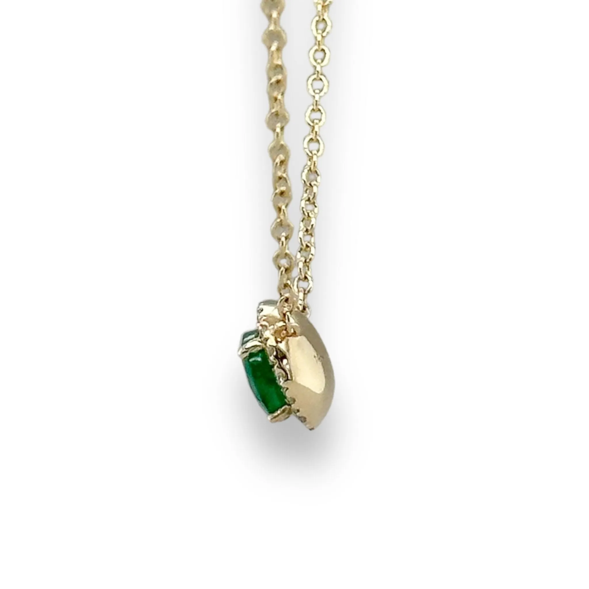 14K Y Gold 0.45cttw H/SI2 Emerald 0.10cttw Diamond Halo Necklace
