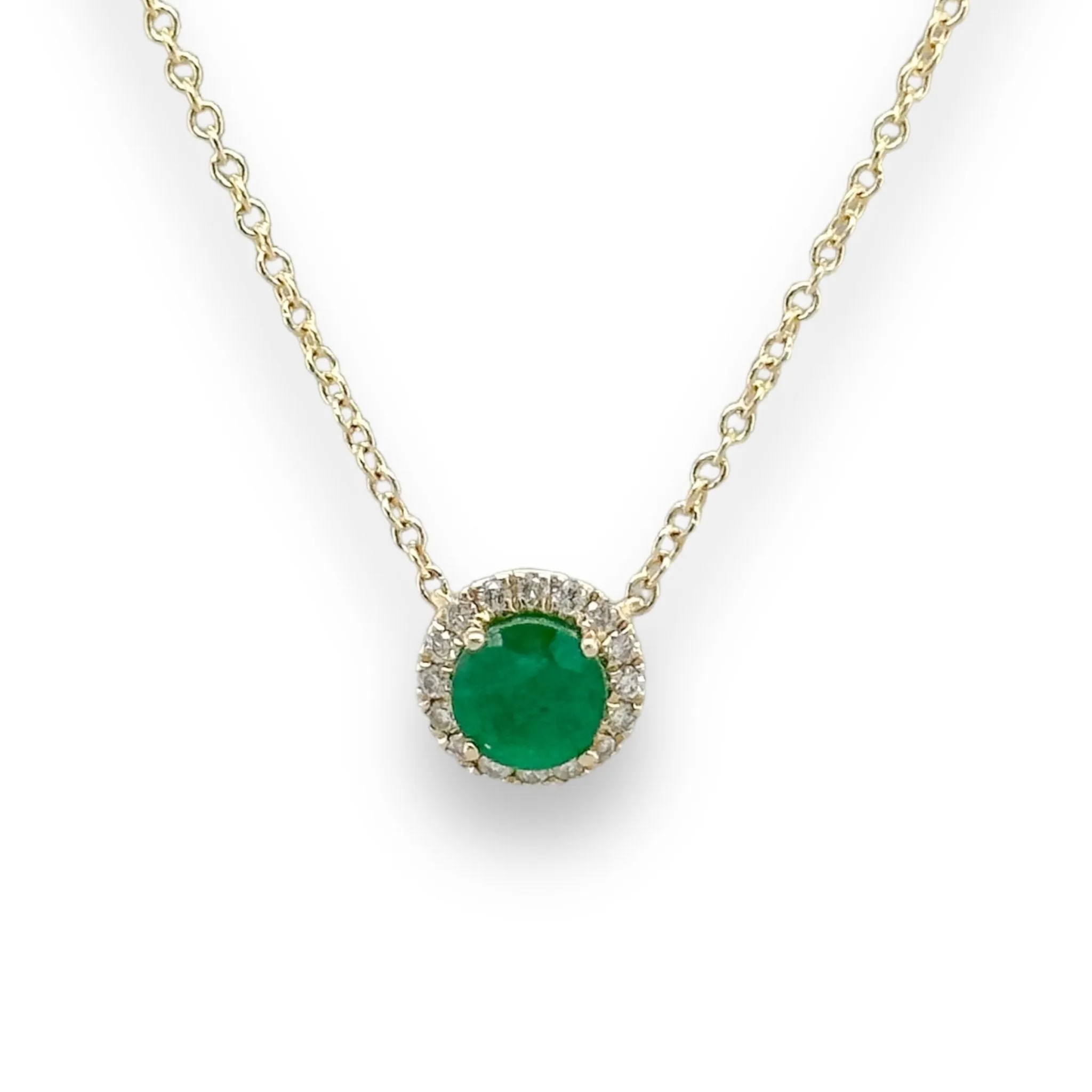 14K Y Gold 0.45cttw H/SI2 Emerald 0.10cttw Diamond Halo Necklace