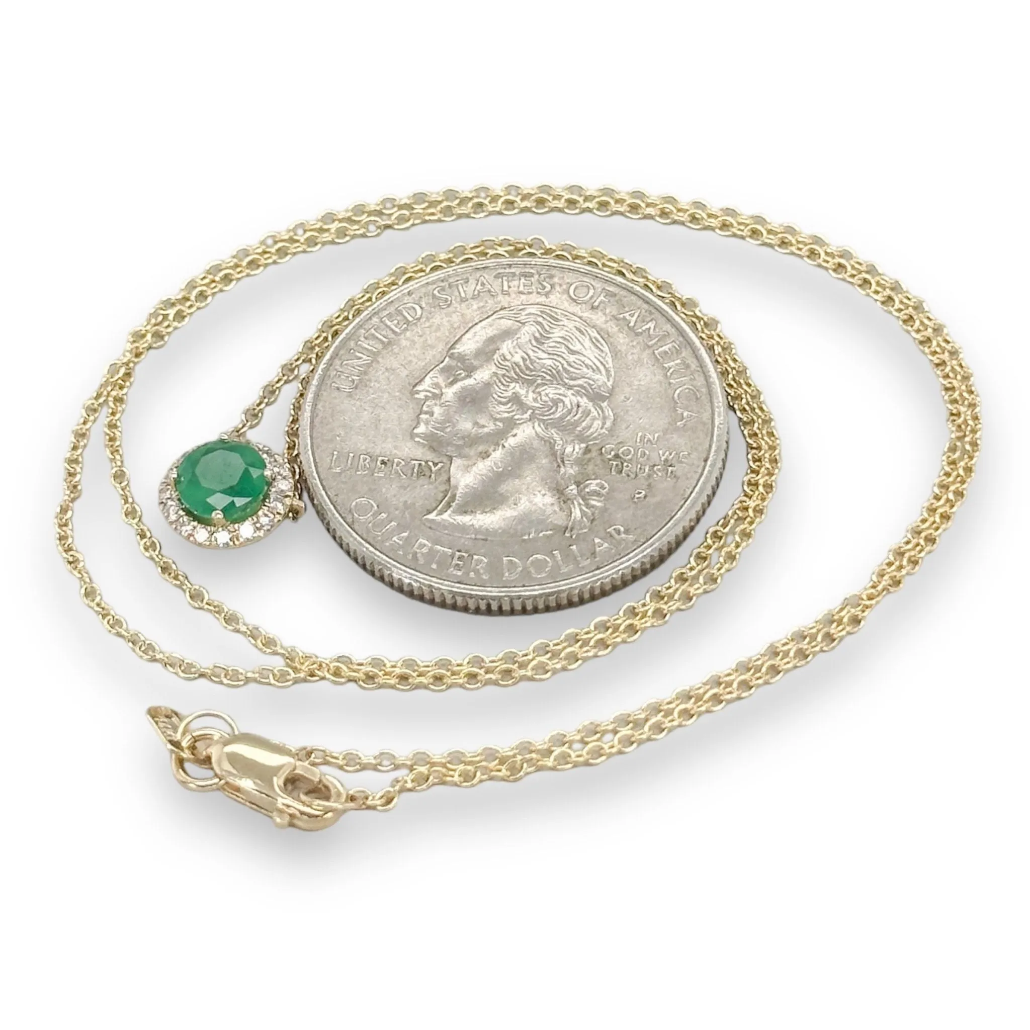 14K Y Gold 0.45cttw H/SI2 Emerald 0.10cttw Diamond Halo Necklace