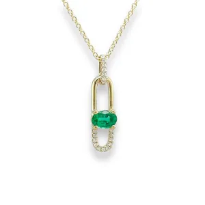 14K Y Gold 0.46ct Oval Emerald and 0.06ctw G/SI1 Diamond Pendant