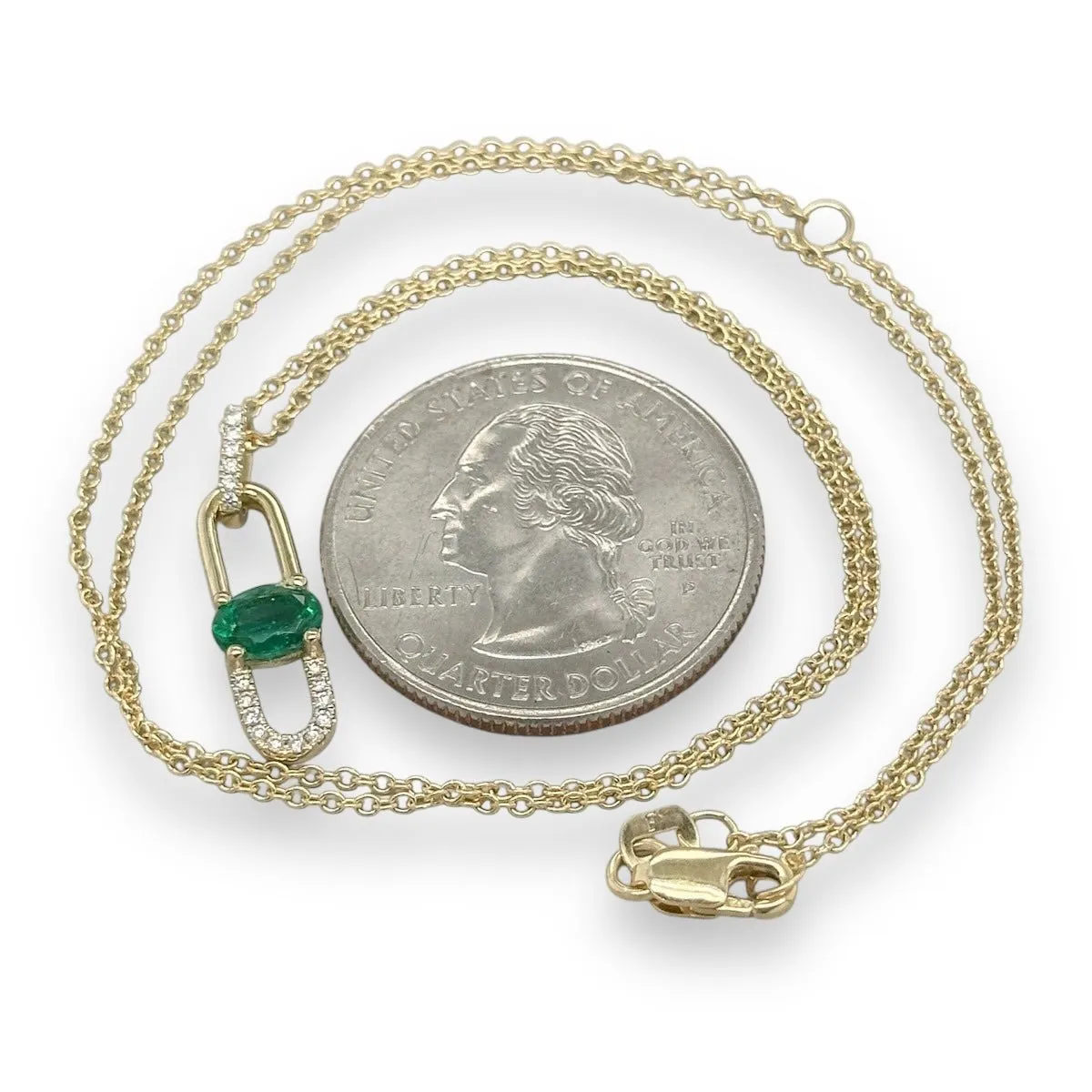 14K Y Gold 0.46ct Oval Emerald and 0.06ctw G/SI1 Diamond Pendant