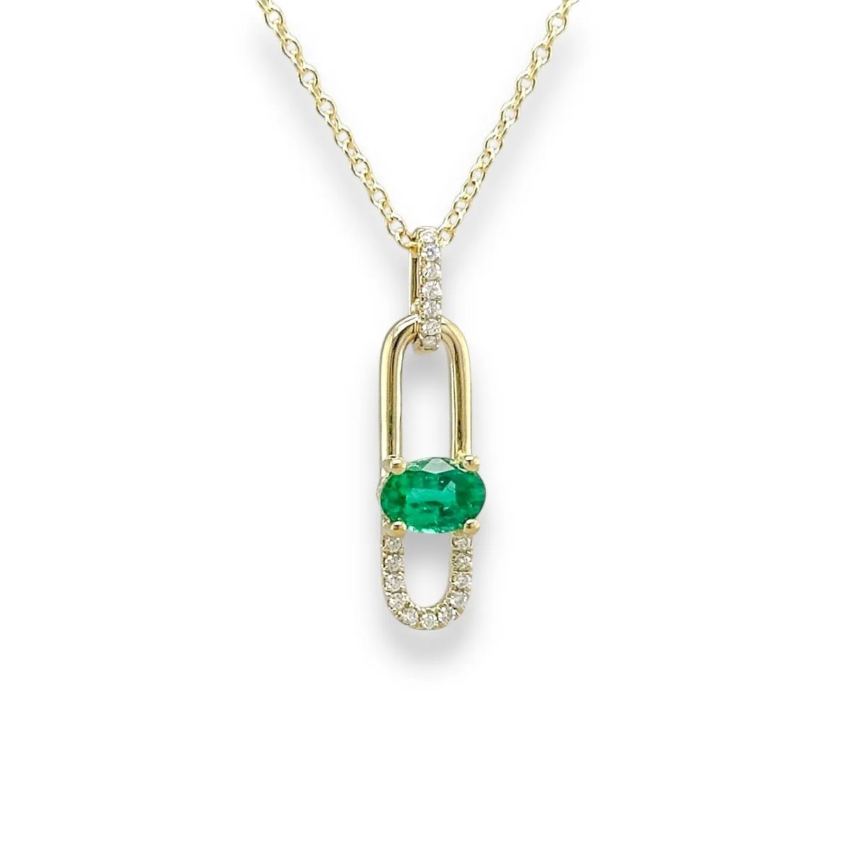 14K Y Gold 0.46ct Oval Emerald and 0.06ctw G/SI1 Diamond Pendant