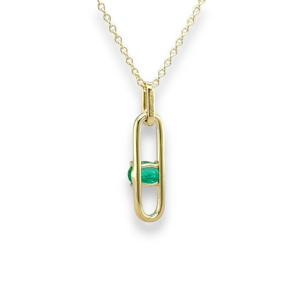 14K Y Gold 0.46ct Oval Emerald and 0.06ctw G/SI1 Diamond Pendant