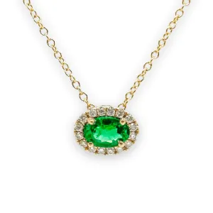 14K Y Gold 0.50ct Oval Emerald and 0.10ctw SI2/G Diamond Pendant
