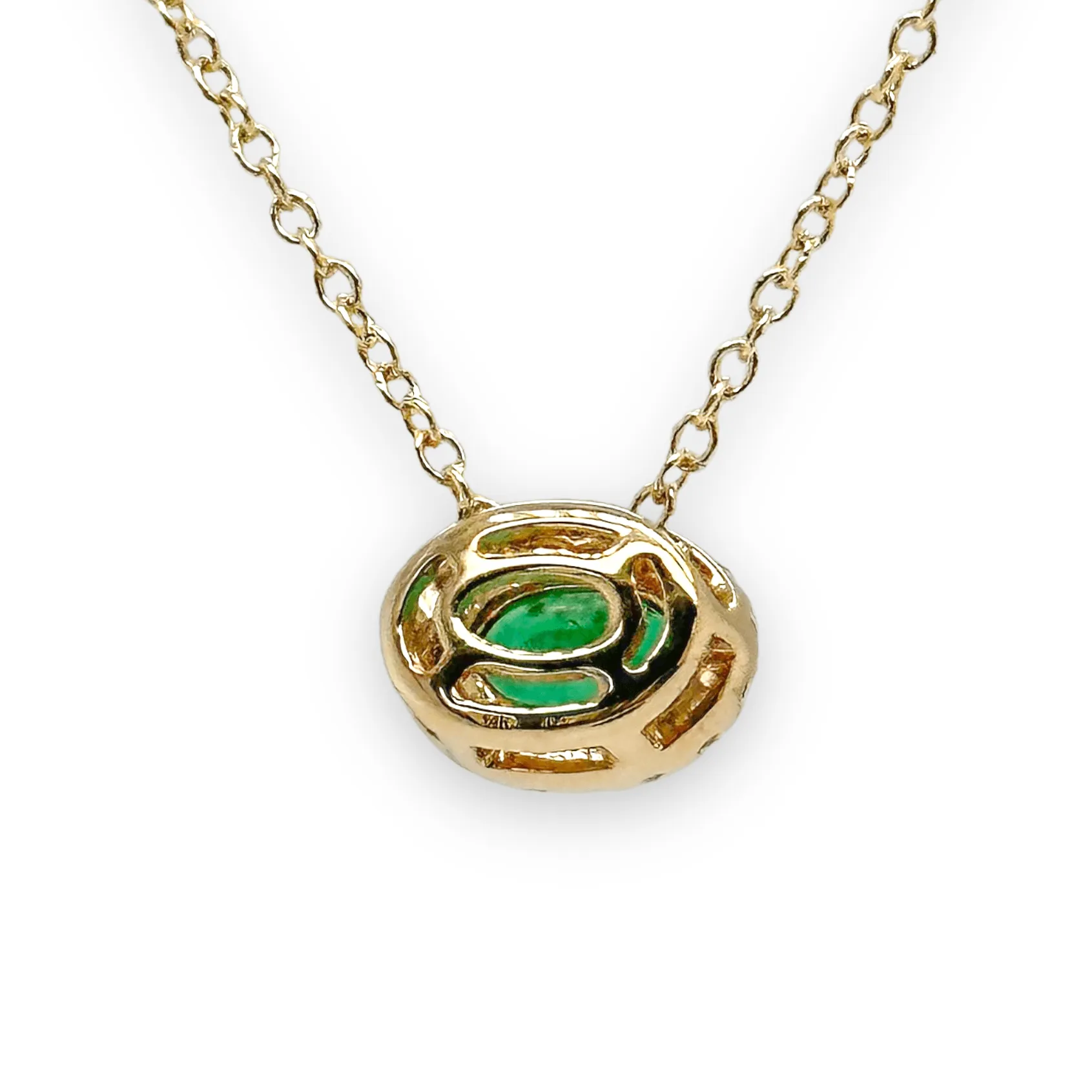 14K Y Gold 0.50ct Oval Emerald and 0.10ctw SI2/G Diamond Pendant