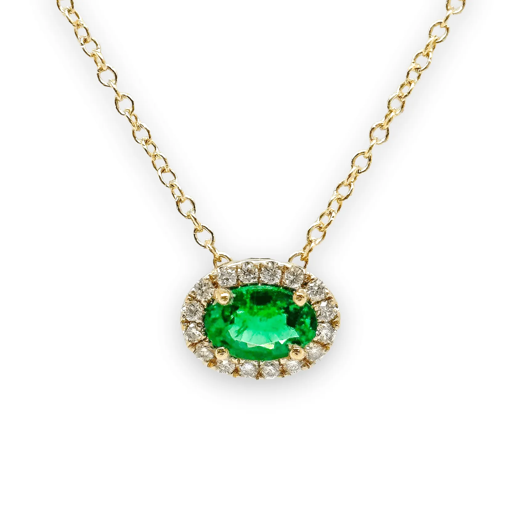 14K Y Gold 0.50ct Oval Emerald and 0.10ctw SI2/G Diamond Pendant