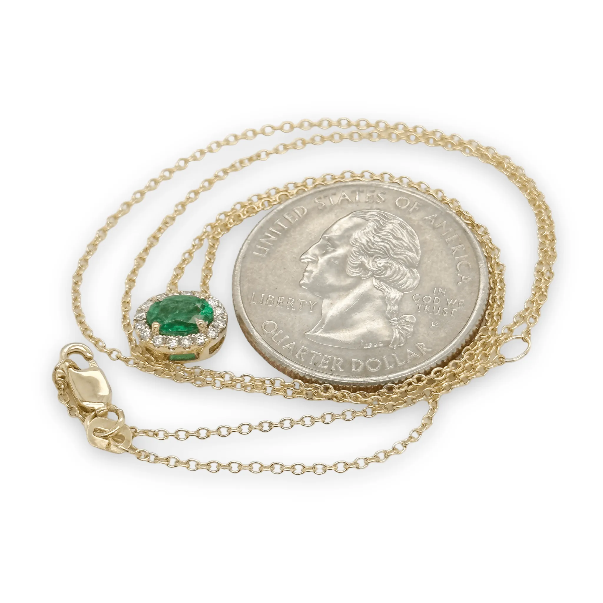14K Y Gold 0.50ct Oval Emerald and 0.10ctw SI2/G Diamond Pendant