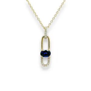 14K Y Gold 0.58ct Oval Sapphire and 0.06ctw G/SI1 Diamond Pendant