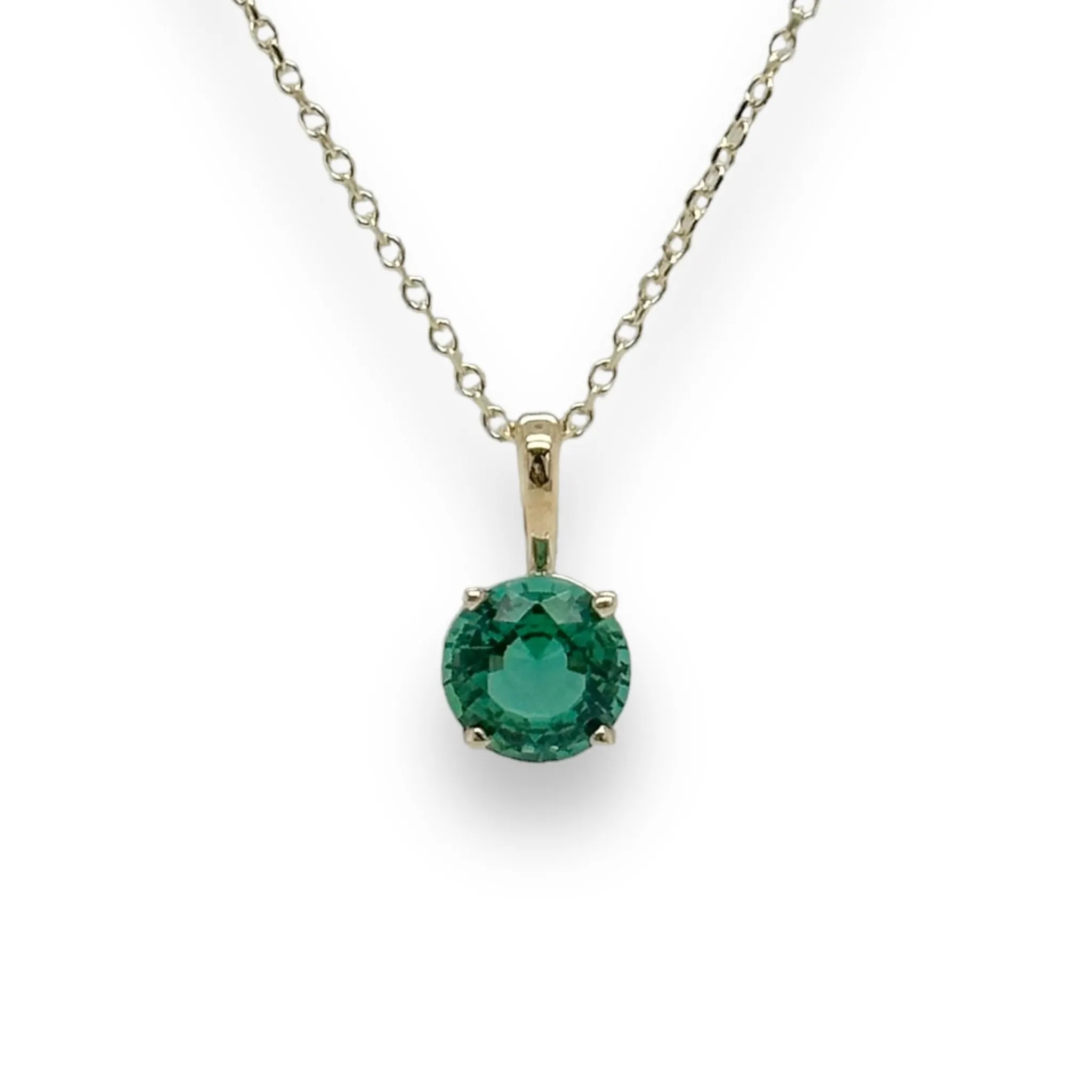 14K Y Gold 0.69ct 6mm Lab-Created Emerald Pendant