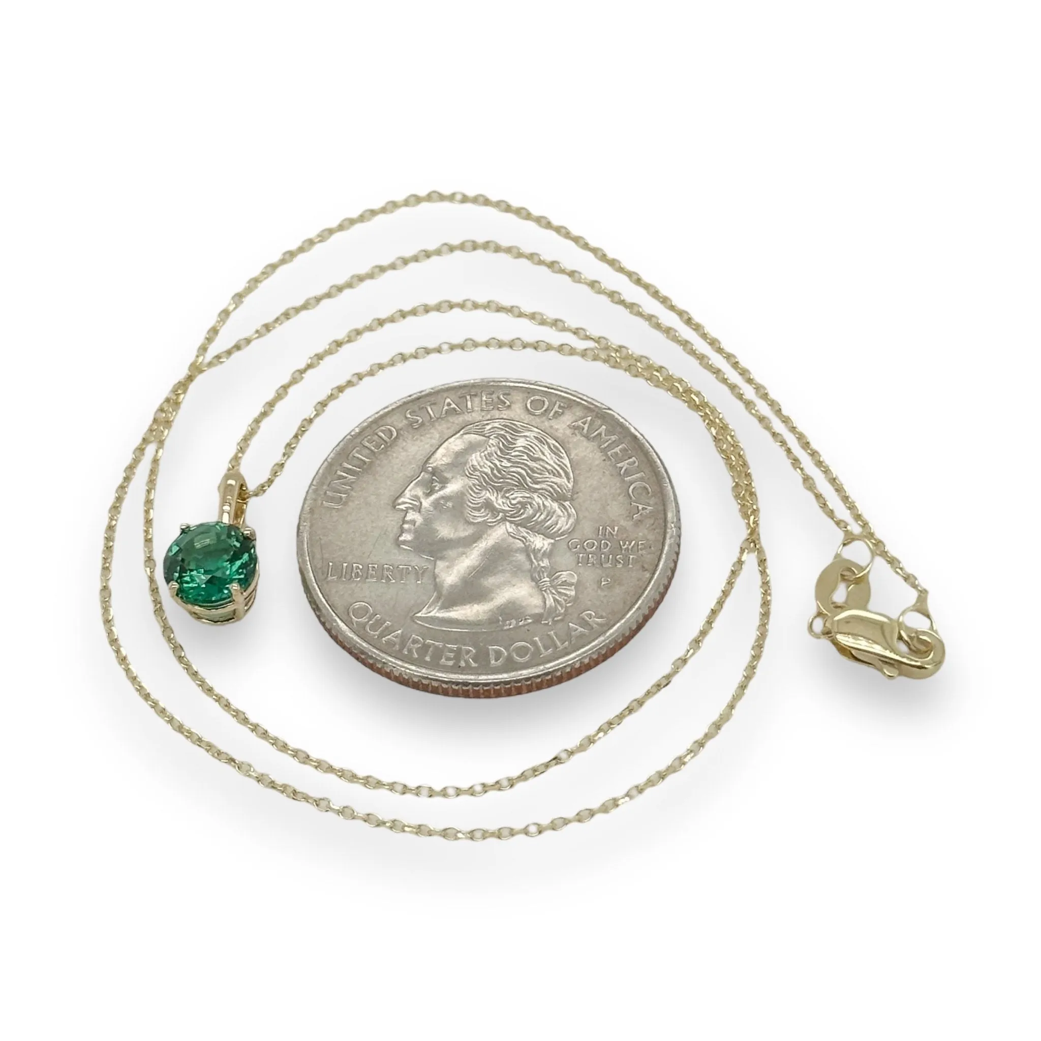 14K Y Gold 0.69ct 6mm Lab-Created Emerald Pendant