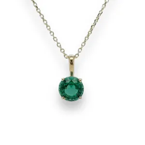 14K Y Gold 0.69ct 6mm Lab-Created Emerald Pendant