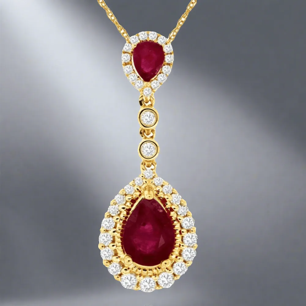 14K Y Gold 0.90ct Ruby 0.31cttw H/SI2 Diamond Drop Pendant