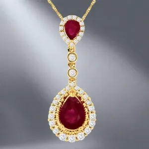 14K Y Gold 0.90ct Ruby 0.31cttw H/SI2 Diamond Drop Pendant