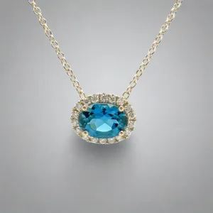 14K Y Gold 1.00ctw Oval Tourmaline and H/SI2 0.10ctw Diamond Pendant