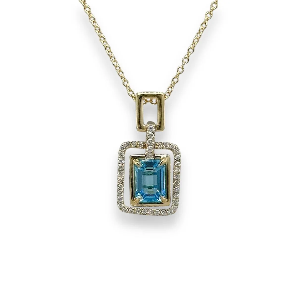 14K Y Gold 1.30ct London Blue Topaz and 0.14ct G/SI1 Diamond Pendant