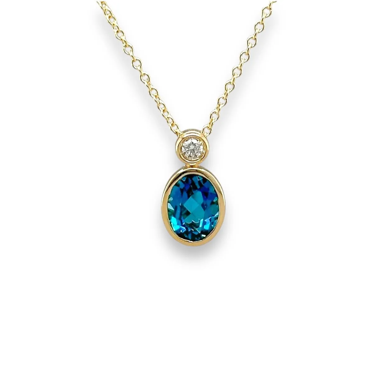 14K Y Gold 1.55ct London Blue Topaz and 0.05ct G/SI1 Diamond Pendant
