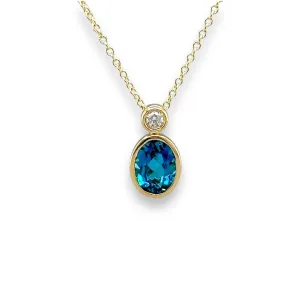 14K Y Gold 1.55ct London Blue Topaz and 0.05ct G/SI1 Diamond Pendant