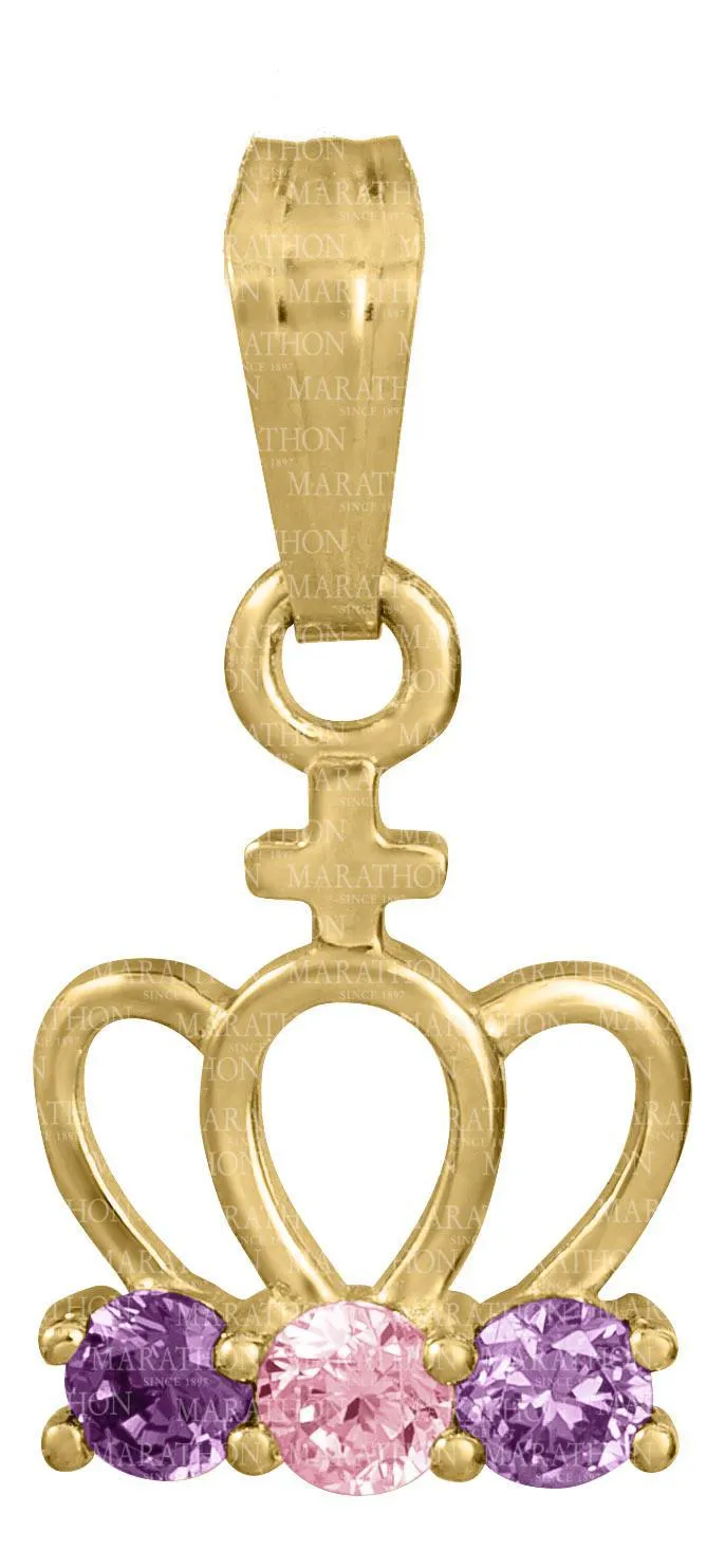 14K Y Gold 15" CZ Crown Pendant
