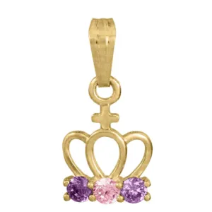 14K Y Gold 15" CZ Crown Pendant