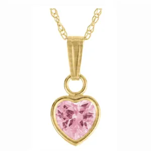 14K Y Gold 15" Pink CZ Heart Pendant
