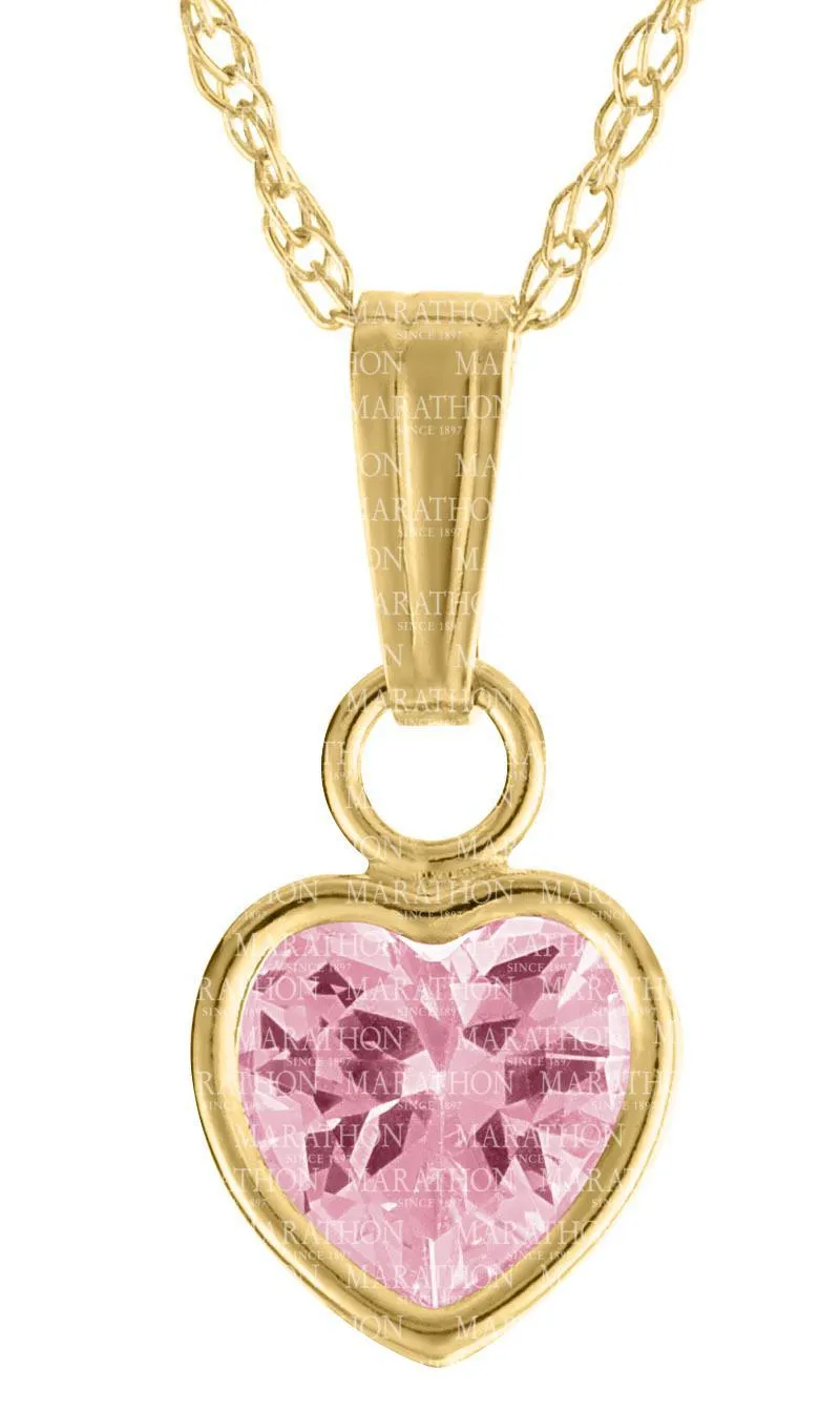 14K Y Gold 15" Pink CZ Heart Pendant