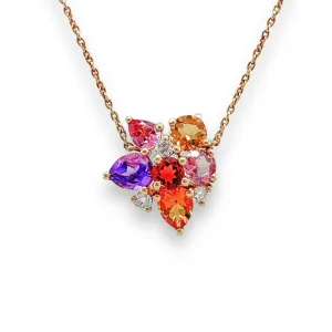 14K Y Gold 1.70cttw Multi Colored Stones & 0.15cttw G/SI1-2 Diamond Pendant